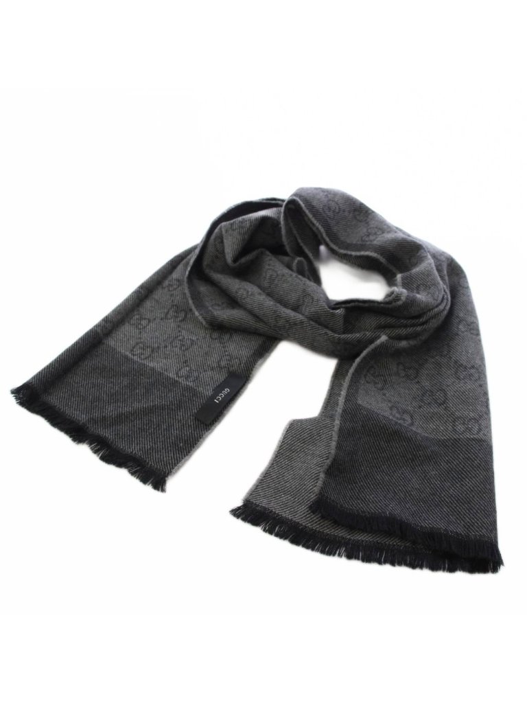 Gucci Gg Pattern Scarf Shawl Wool Black Tk